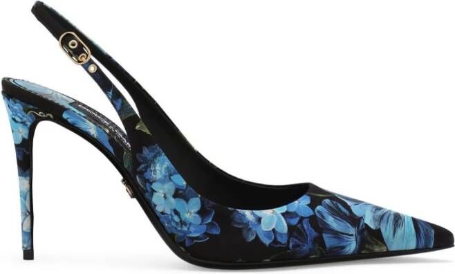 Dolce  Gabbana floral-print charmeuse slingback pumps Blue