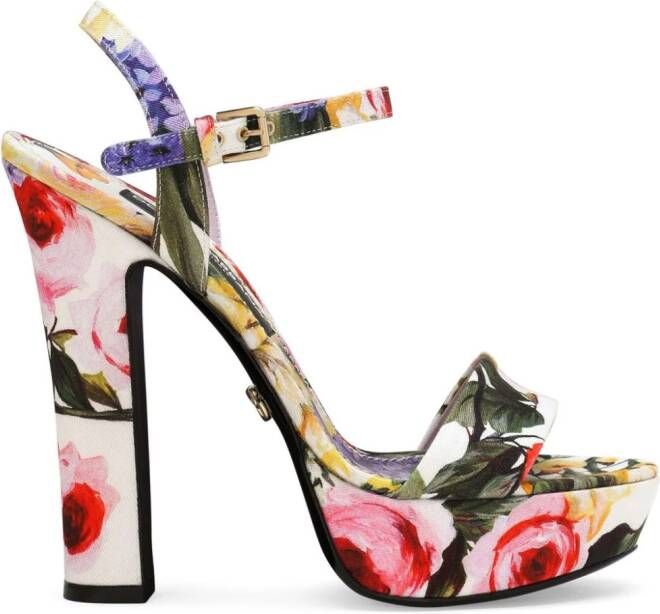 Dolce  Gabbana floral-print gabardine platform sandals Yellow