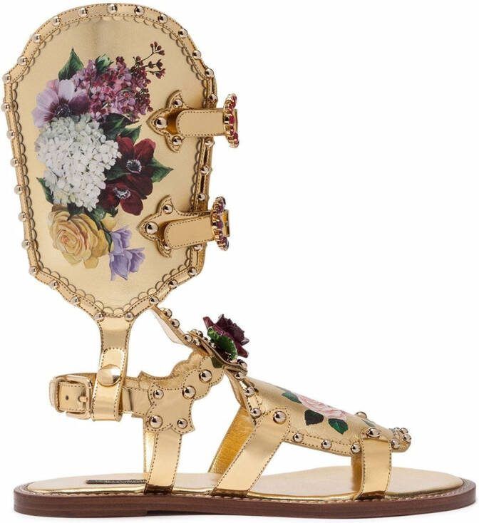 Dolce  Gabbana floral-motif gladiator sandals Gold