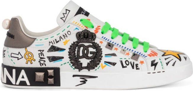 Dolce  Gabbana Portofino studded leather sneakers White