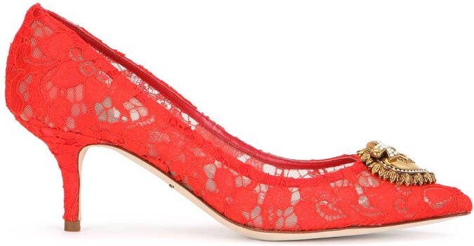 Dolce  Gabbana Heart plaque lace pumps Red