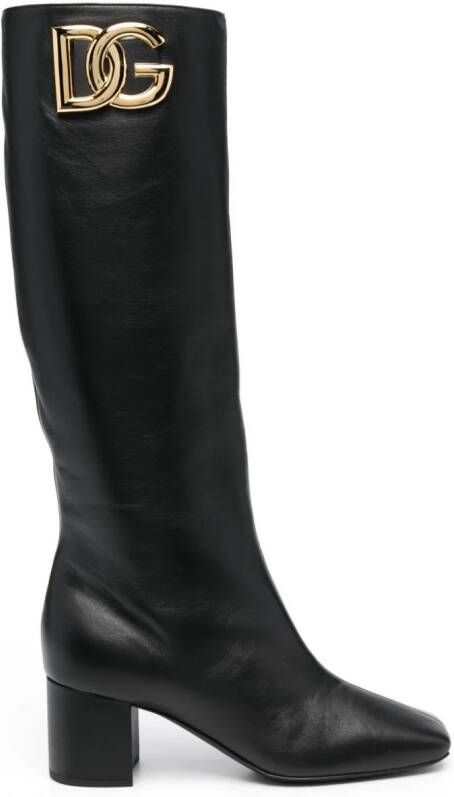 Dolce  Gabbana Jackie 60mm logo-plaque leather boots Black