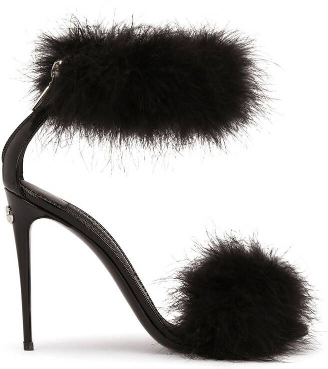 Dolce  Gabbana 105mm feather-trim leather sandals Black