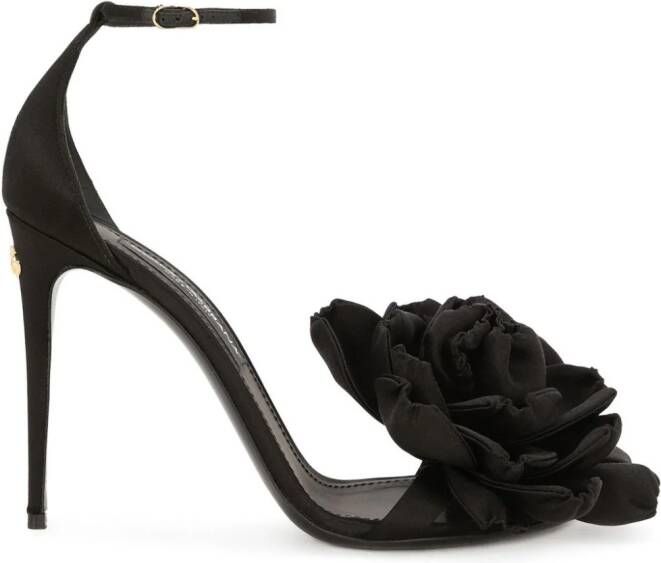 Dolce  Gabbana Keira floral-appliqué satin sandals Black
