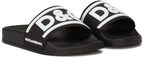 Dolce  Gabbana Kids logo-print pool slides Black