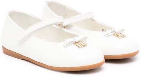 Dolce  Gabbana Kids bow-detail leather ballerinas White