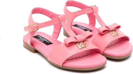 Dolce  Gabbana Kids bow-detailed patent-leather sandals Pink