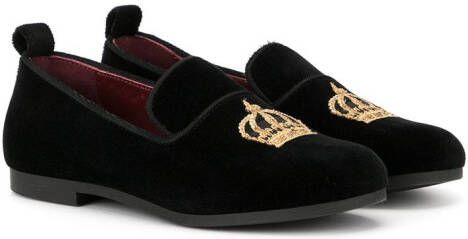 Dolce  Gabbana Kids crown-patch velvet slippers Red