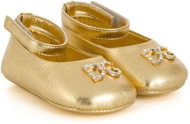 Dolce  Gabbana Kids foiled leather ballerina shoes Gold