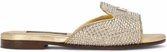 Dolce  Gabbana Kids DG-logo rhinestone-embellished satin sandals Gold