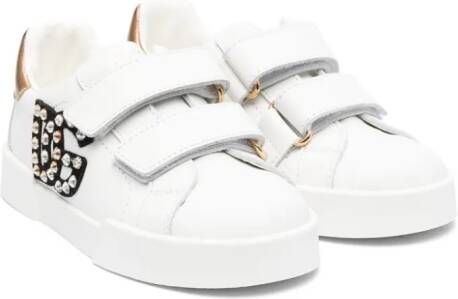 Dolce  Gabbana Kids crystal-embellished logo leather sneakers White