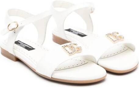 Dolce  Gabbana Kids crystal-embellished logo sandals White