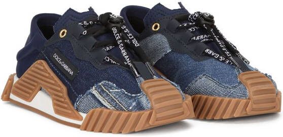Dolce  Gabbana Kids NS1 patchwork-denim sneakers Blue