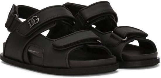 Dolce  Gabbana Kids DG-logo touch-strap leather sandals Black