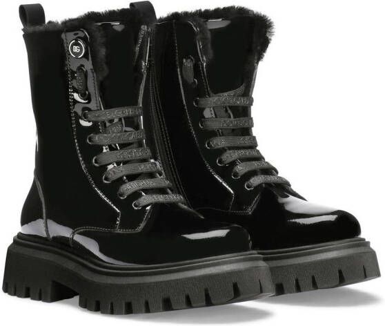 Dolce  Gabbana Kids patent leather combat boots Black