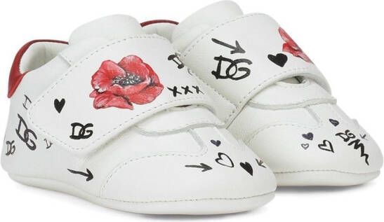 Dolce  Gabbana Kids poppy-print leather sneakers White