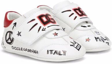 Dolce  Gabbana Kids graffiti-print leather sneakers White