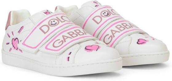 Dolce  Gabbana Kids hand-painted calfskin sneakers White