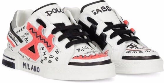 Dolce  Gabbana Kids hand-painted leather sneakers White