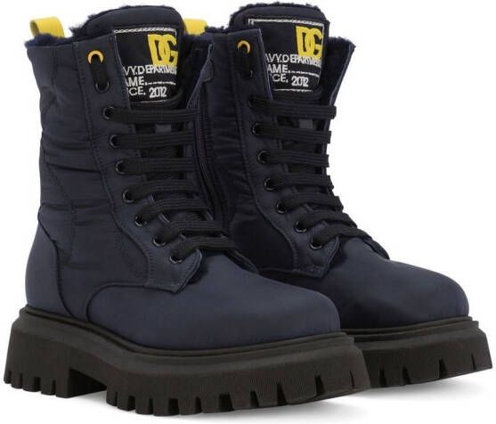 Dolce  Gabbana Kids lace-up cargo ankle boots Blue