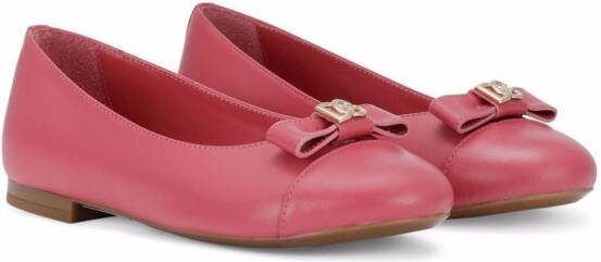 Dolce  Gabbana Kids logo-bow leather ballerina pumps Pink