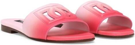 Dolce  Gabbana Kids logo cut-out leather slides Pink