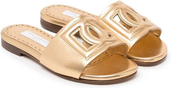Dolce  Gabbana Kids DG-logo leather sandals Gold