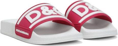 Dolce  Gabbana Kids logo-embossed slip-on slides Red