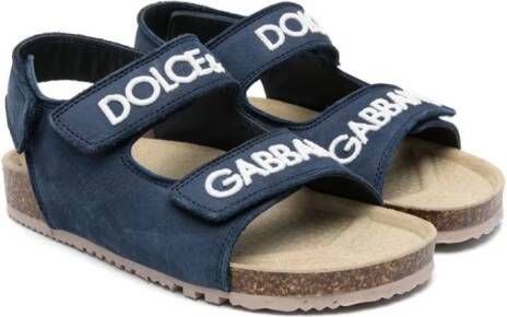 Dolce  Gabbana Kids logo-embroidered touch-strap sandals Blue