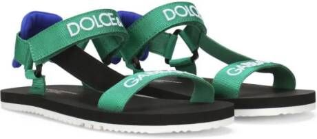 Dolce  Gabbana Kids logo-embroidered touch-strap sandals Green