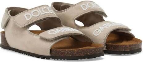 Dolce  Gabbana Kids logo-embroidered touch-strap sandals Neutrals
