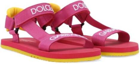 Dolce  Gabbana Kids logo-embroidered touch-strap sandals Pink