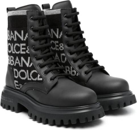Dolce  Gabbana Kids logo-lettering leather ankle boots Black