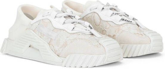 Dolce  Gabbana Kids logo-patch lace-detail sneakers White