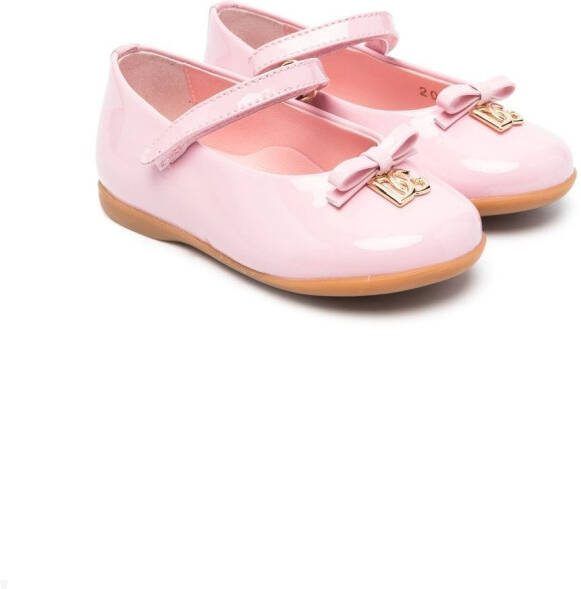 Dolce  Gabbana Kids logo-plaque ballerina shoes Pink