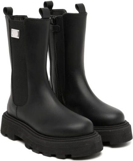 Dolce  Gabbana Kids logo-plaque leather ankle boots Black