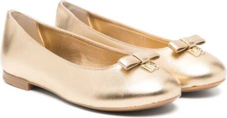 Dolce  Gabbana Kids logo-plaque leather ballerina shoes Gold