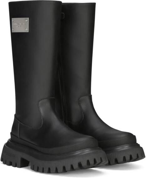 Dolce  Gabbana Kids logo plaque leather boots Black