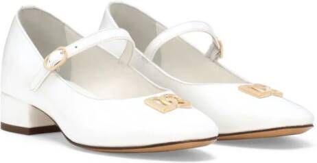 Dolce  Gabbana Kids logo-plaque leather pumps White