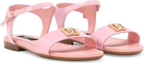 Dolce  Gabbana Kids logo-plaque leather sandals Pink