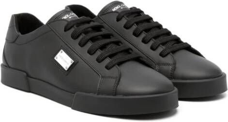 Dolce  Gabbana Kids logo-plaque leather sneakers Black