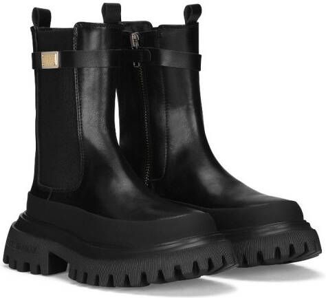 Dolce  Gabbana Kids logo-plaque leather wellies Black