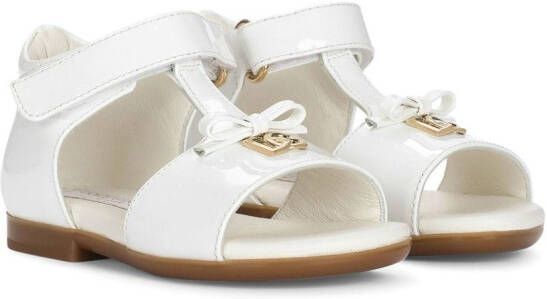 Dolce  Gabbana Kids First Steps patent leather sandals White