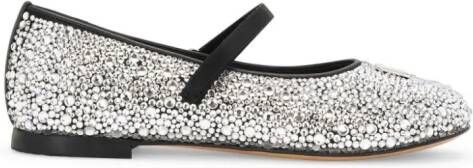 Dolce  Gabbana Kids logo-plaque rhinestone ballerina shoes Silver