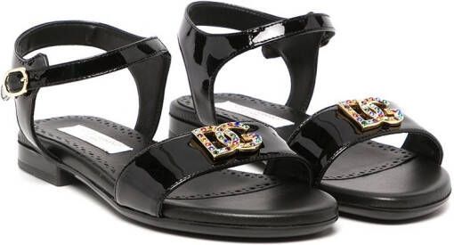 Dolce  Gabbana Kids logo-plaque sandals Black