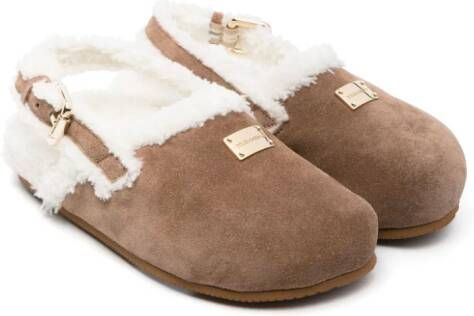 Dolce  Gabbana Kids logo-plaque suede sandals Brown
