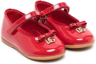 Dolce  Gabbana Kids logo-plaque touch-strap ballerinas Red