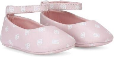 Dolce  Gabbana Kids logo-print leather ballerina shoes Pink