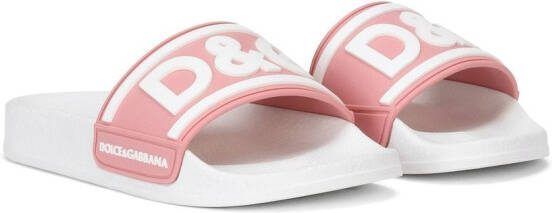 Dolce  Gabbana Kids logo-print pool slides Pink