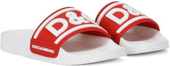 Dolce  Gabbana Kids logo-print pool slides Red